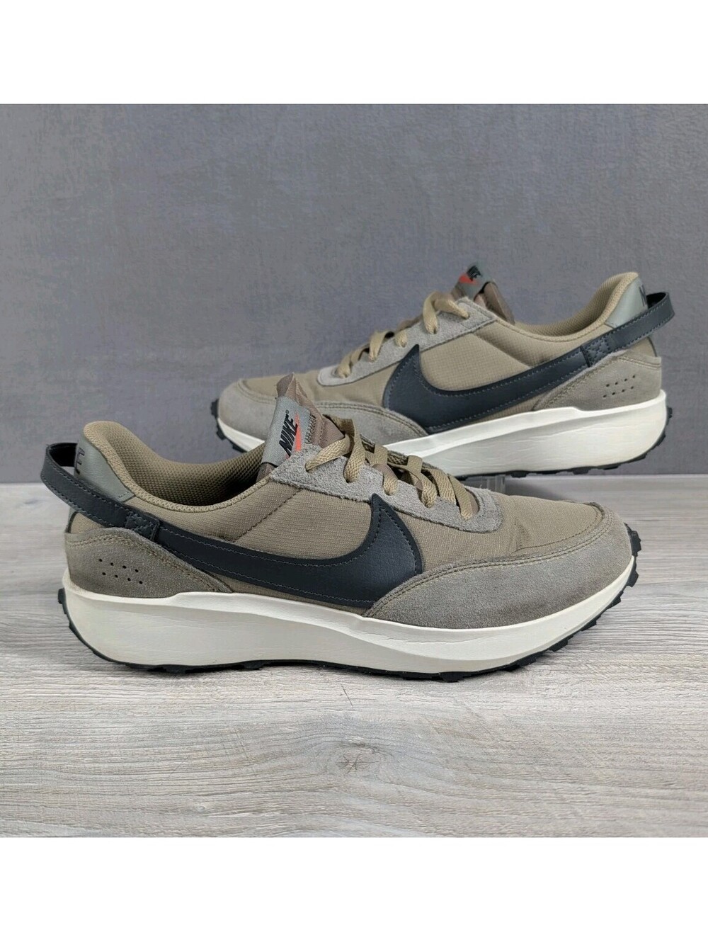 Nike Waffle One Sneakers in Taupe and Black, Size 11.5